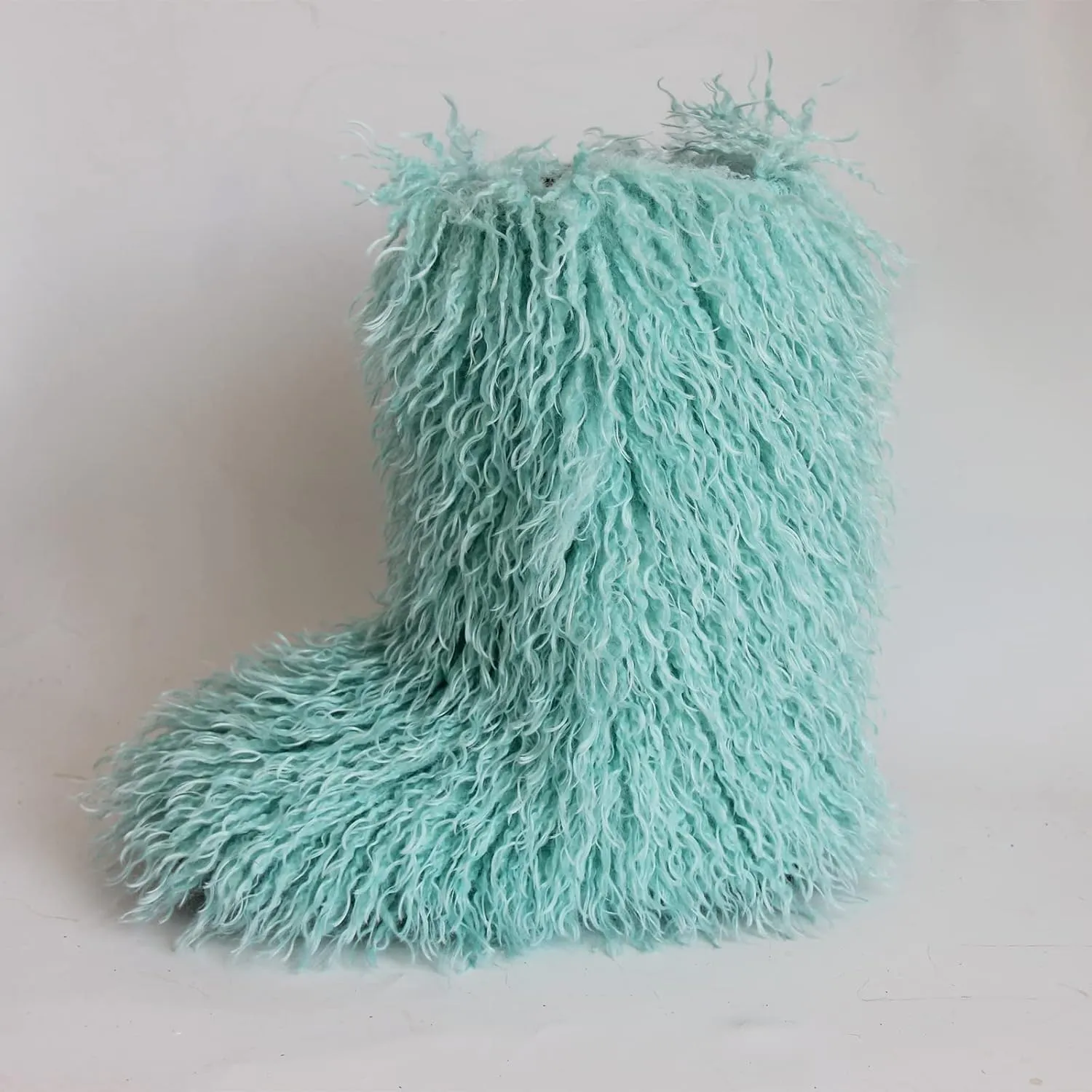MH Bailment Women's Faux Curly Fur Boots Fuzzy Fluffy Furry Mid-Calf Snow Boots Round Toe Suede Winter Warm Flat Boots Multicolor