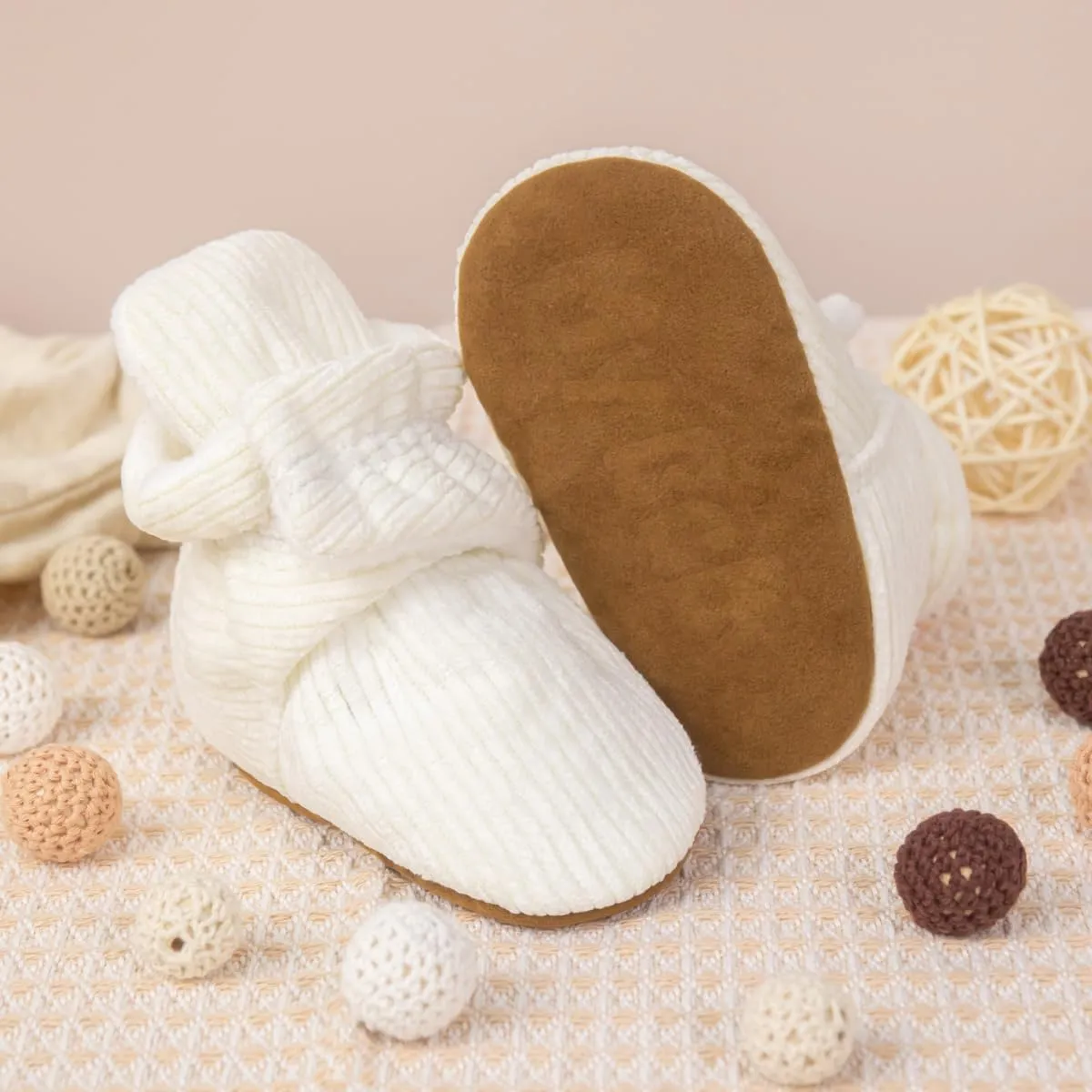 Miamooi Infant Baby Girls Boys Cotton Booties Newborn Winter Warm Fleece Cozy Slippers Toddler Non-Slip Ankle Boots First Walker Crib House Socks Shoes 3-18 Months