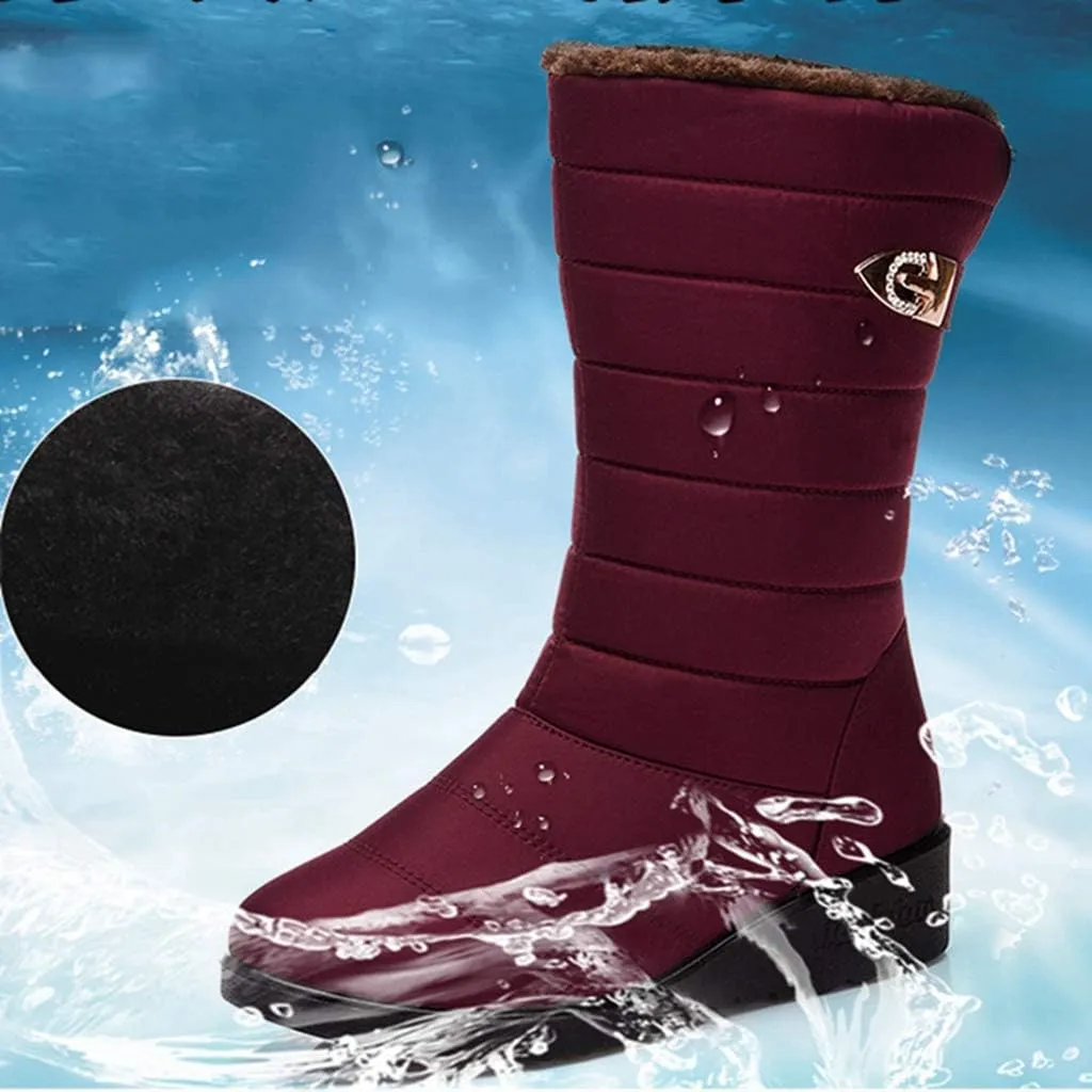 MIOKE Women's Waterproof Rain Mid Wide Calf Snow Boots Warm Fur Lightweight Slip On Winter Cold Weather Boot