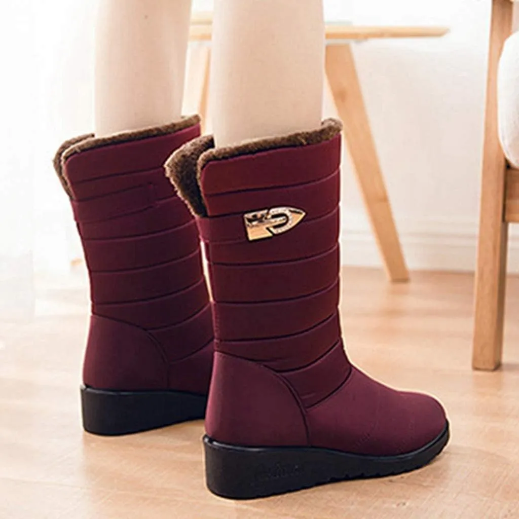 MIOKE Women's Waterproof Rain Mid Wide Calf Snow Boots Warm Fur Lightweight Slip On Winter Cold Weather Boot