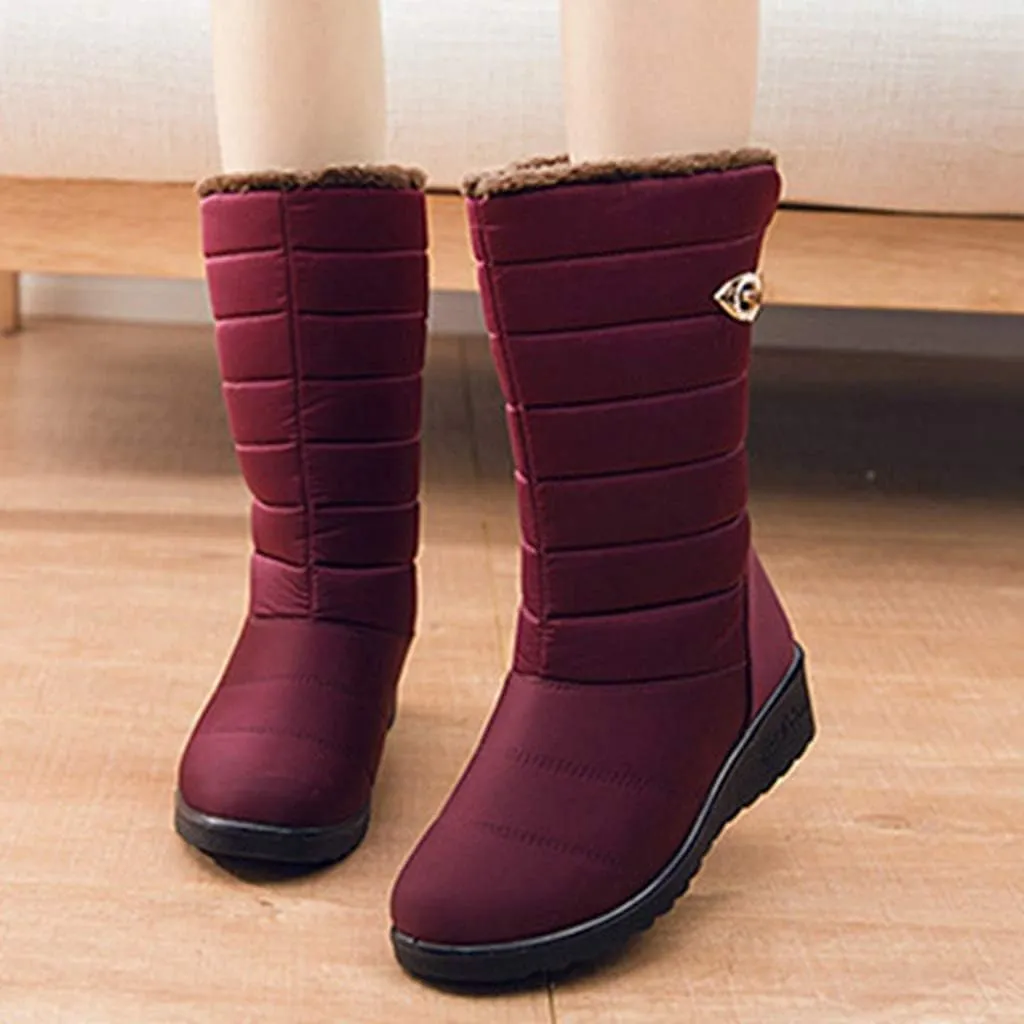 MIOKE Women's Waterproof Rain Mid Wide Calf Snow Boots Warm Fur Lightweight Slip On Winter Cold Weather Boot