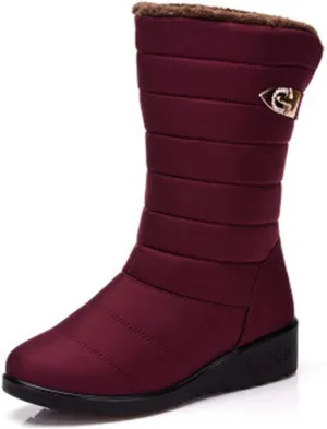 MIOKE Women's Waterproof Rain Mid Wide Calf Snow Boots Warm Fur Lightweight Slip On Winter Cold Weather Boot