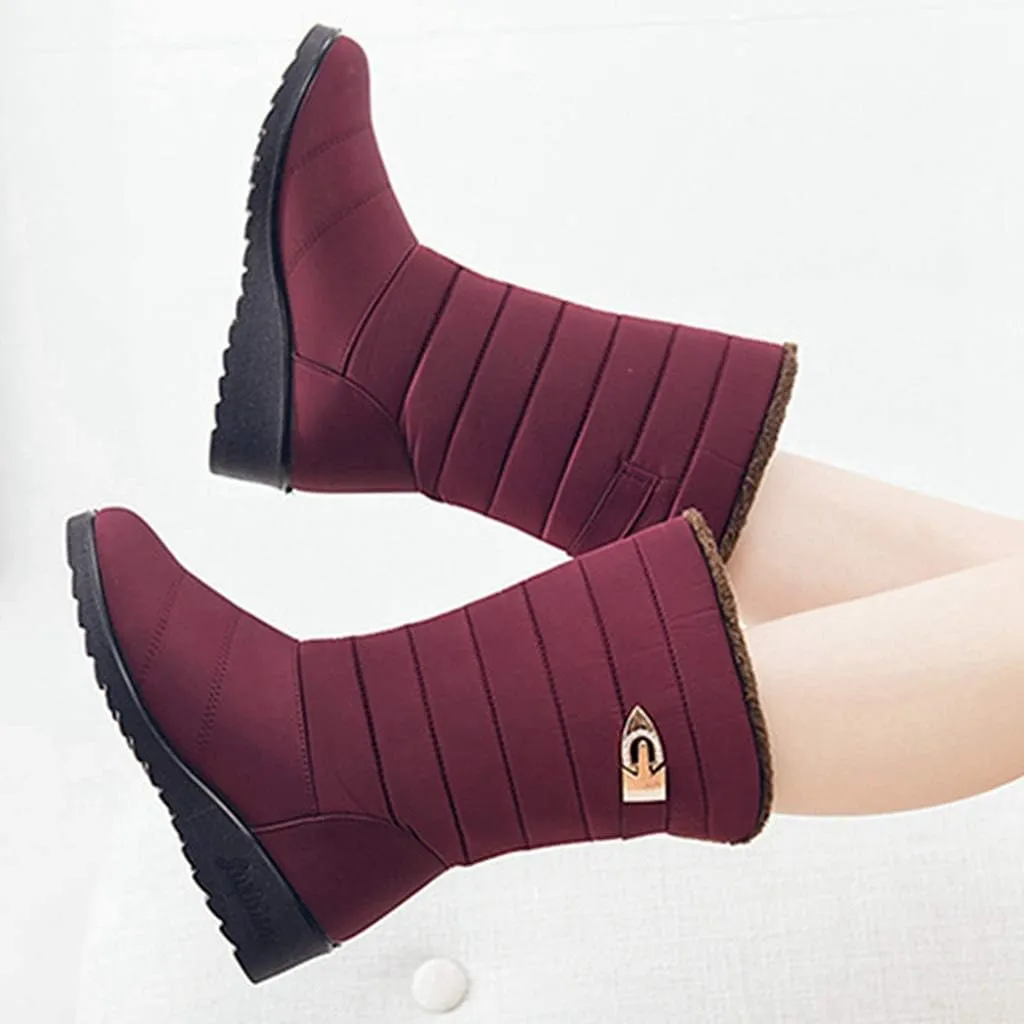 MIOKE Women's Waterproof Rain Mid Wide Calf Snow Boots Warm Fur Lightweight Slip On Winter Cold Weather Boot