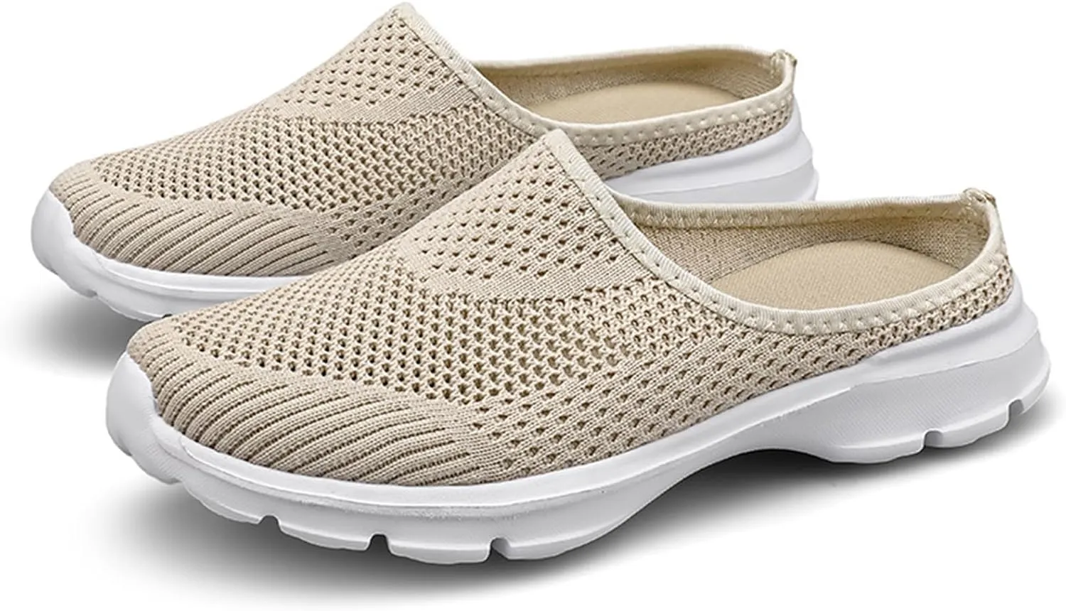 Mmoneyake Mules for Women Shoes Slip On Sneakers Lightweight Breathable Comfortable Walking Shoes Knit Flats Light Open Back Shoe Closed Toe Slides Mesh Air Cushion Orthopedic Diabetic Shoe