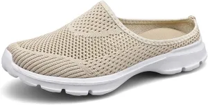 Mmoneyake Mules for Women Shoes Slip On Sneakers Lightweight Breathable Comfortable Walking Shoes Knit Flats Light Open Back Shoe Closed Toe Slides Mesh Air Cushion Orthopedic Diabetic Shoe
