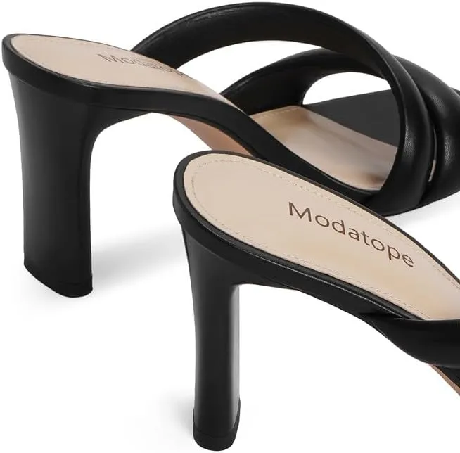 Modatope Heeled Mules for Women Square Toe Heels Chunky Block Heeled Sandals Dress Shoes