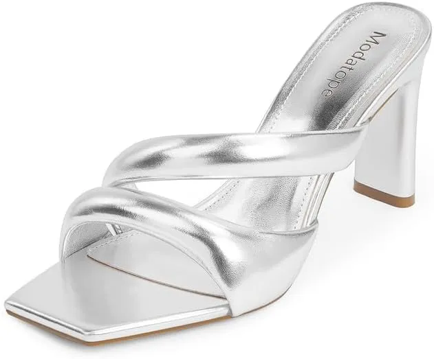 Modatope Heeled Mules for Women Square Toe Heels Chunky Block Heeled Sandals Dress Shoes