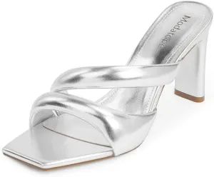 Modatope Heeled Mules for Women Square Toe Heels Chunky Block Heeled Sandals Dress Shoes