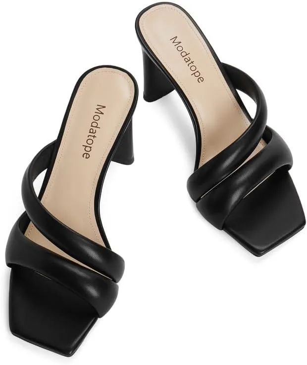 Modatope Heeled Mules for Women Square Toe Heels Chunky Block Heeled Sandals Dress Shoes