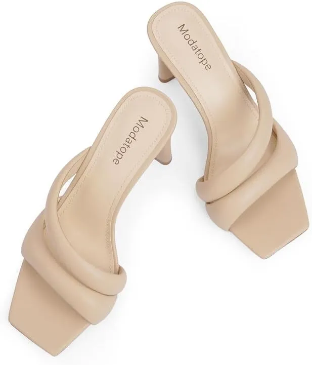 Modatope Heeled Mules for Women Square Toe Heels Chunky Block Heeled Sandals Dress Shoes