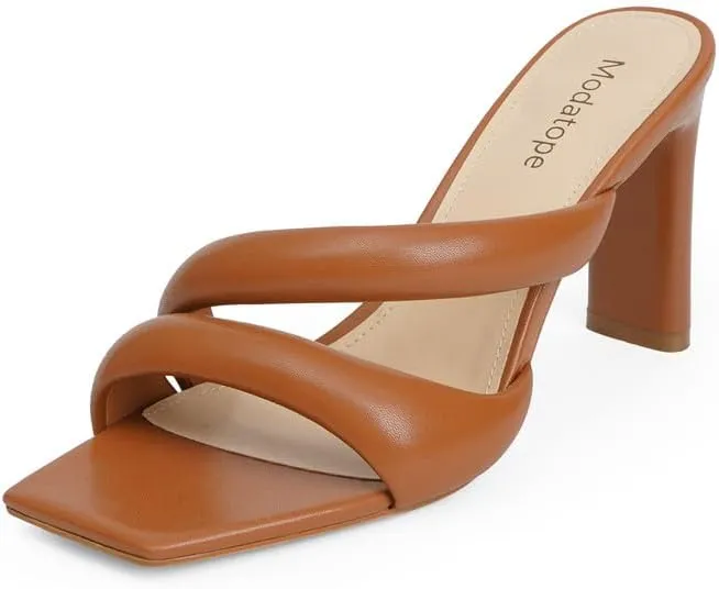Modatope Heeled Mules for Women Square Toe Heels Chunky Block Heeled Sandals Dress Shoes