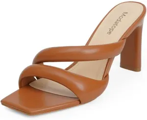 Modatope Heeled Mules for Women Square Toe Heels Chunky Block Heeled Sandals Dress Shoes