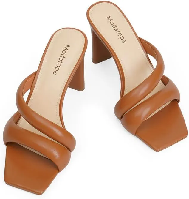 Modatope Heeled Mules for Women Square Toe Heels Chunky Block Heeled Sandals Dress Shoes