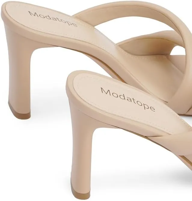 Modatope Heeled Mules for Women Square Toe Heels Chunky Block Heeled Sandals Dress Shoes