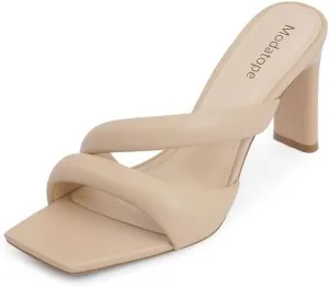 Modatope Heeled Mules for Women Square Toe Heels Chunky Block Heeled Sandals Dress Shoes