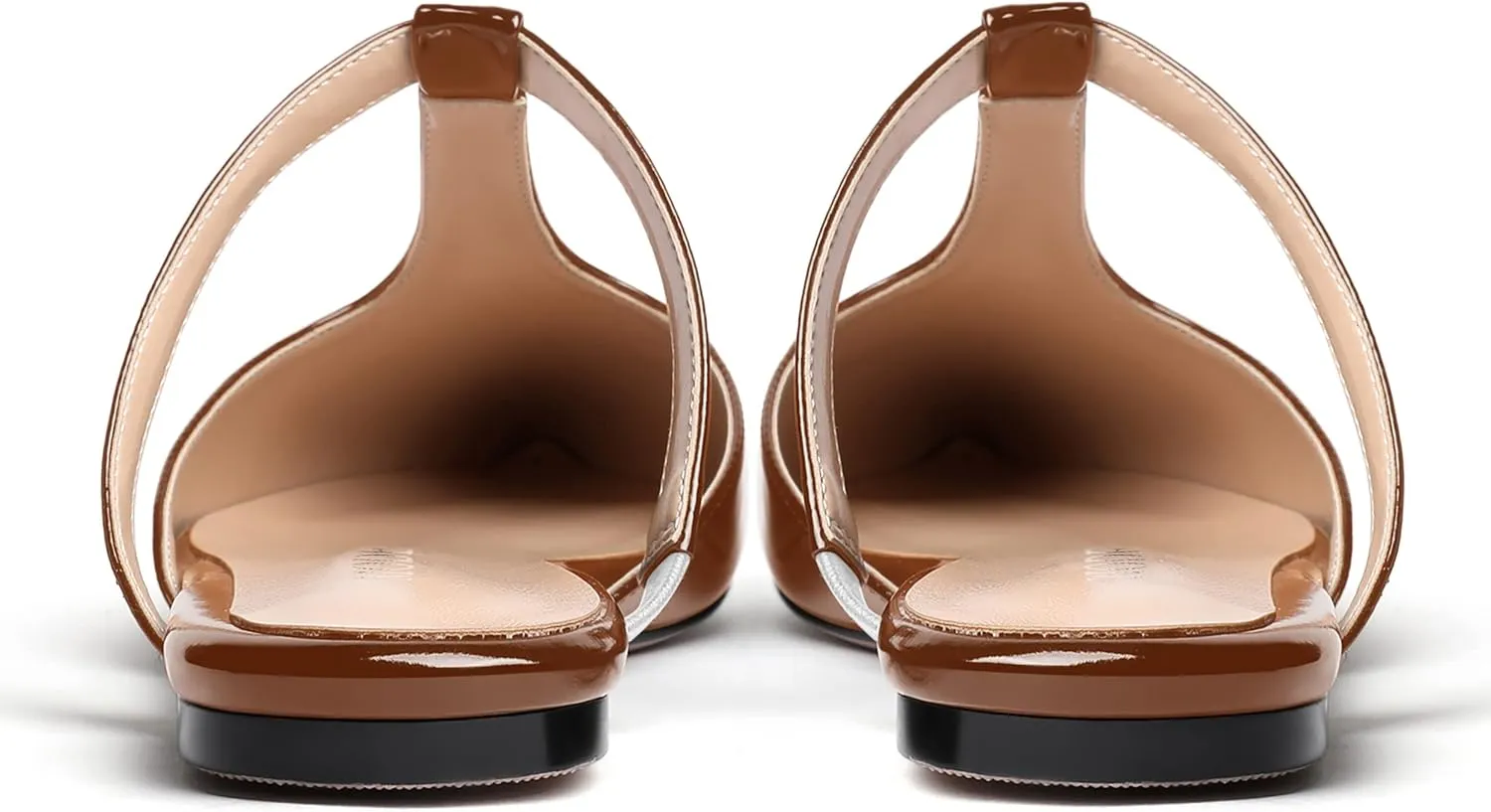 MODENCOCO Women's Casual Office T Strap Pointed Toe Slip On Patent Low Heel Backless Mules Shoes Flats