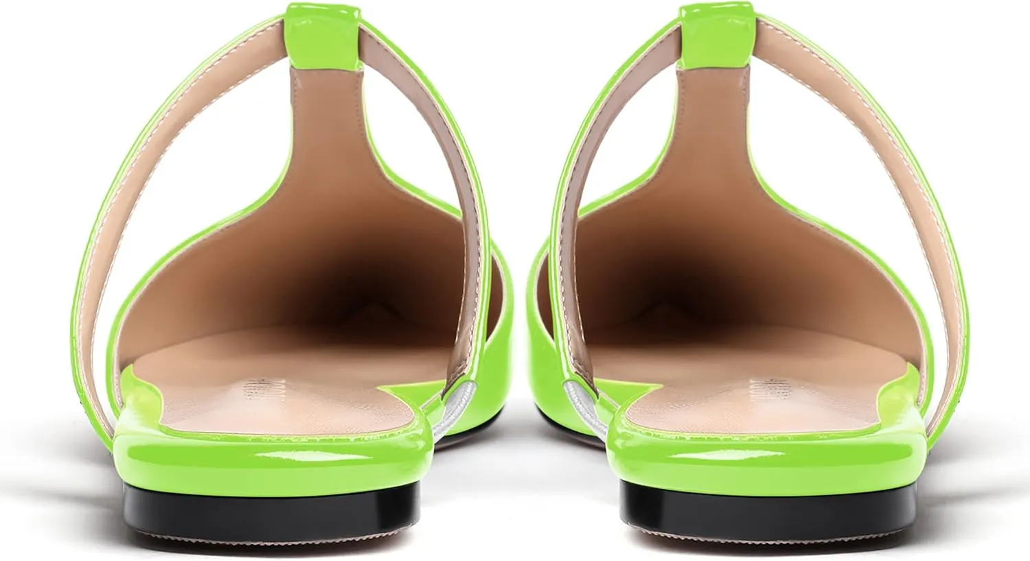 MODENCOCO Women's Casual Office T Strap Pointed Toe Slip On Patent Low Heel Backless Mules Shoes Flats
