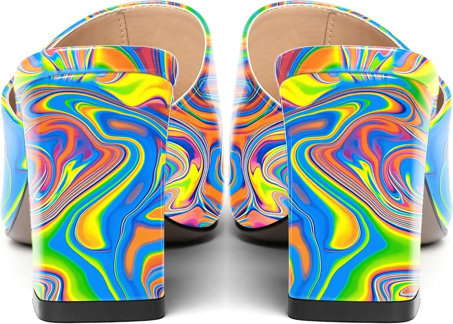 MODENCOCO Womens Fashion Slip On Casual Patent Dating Square Toe Block High Heel High Heeled Mules Shoes 3 Inch