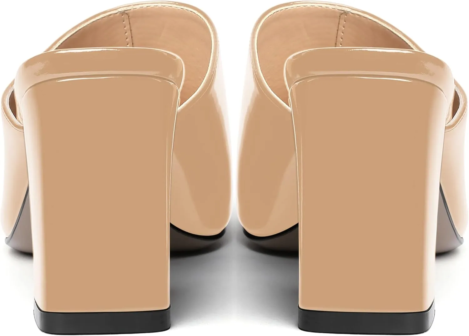MODENCOCO Womens Fashion Slip On Casual Patent Dating Square Toe Block High Heel High Heeled Mules Shoes 3 Inch