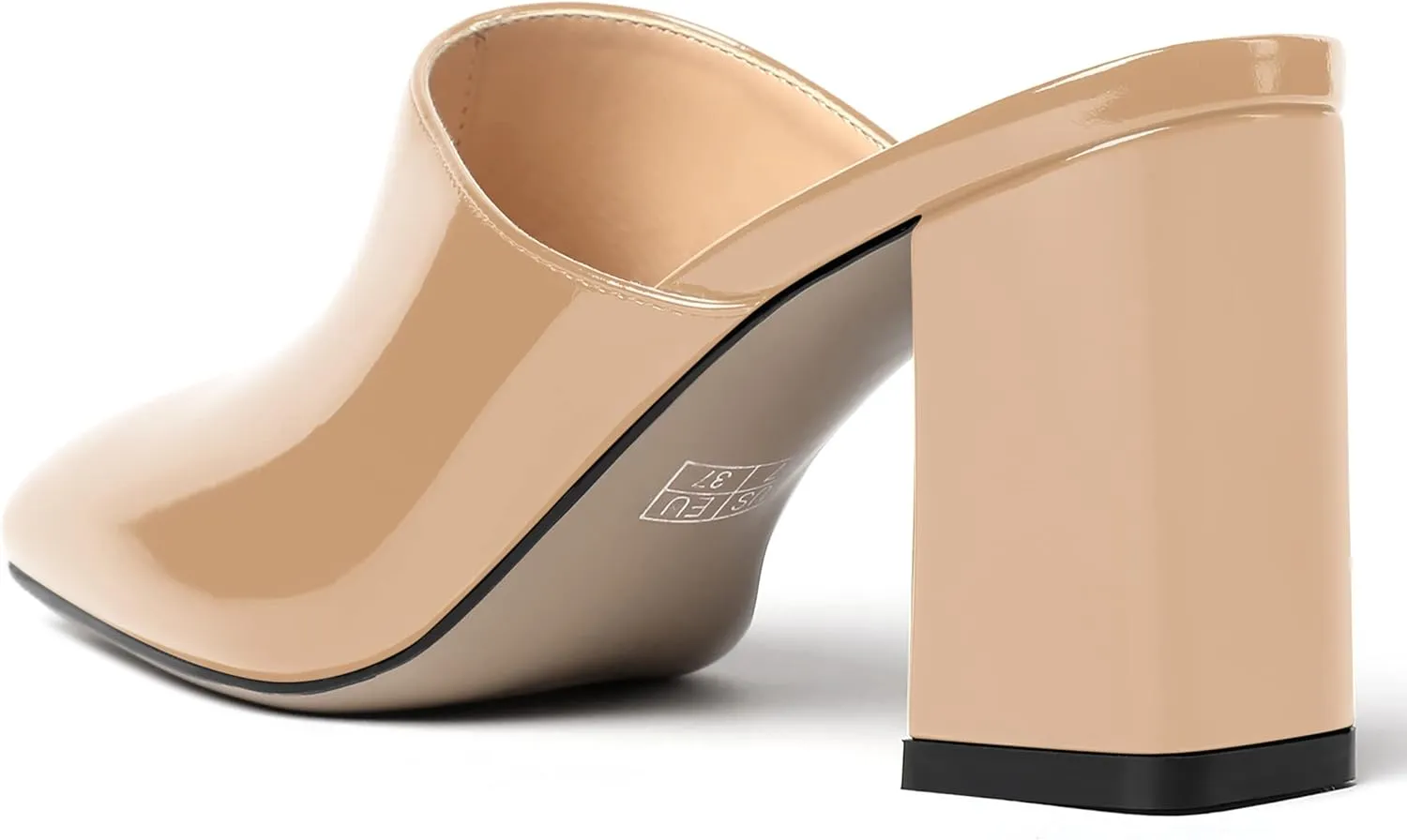 MODENCOCO Womens Fashion Slip On Casual Patent Dating Square Toe Block High Heel High Heeled Mules Shoes 3 Inch