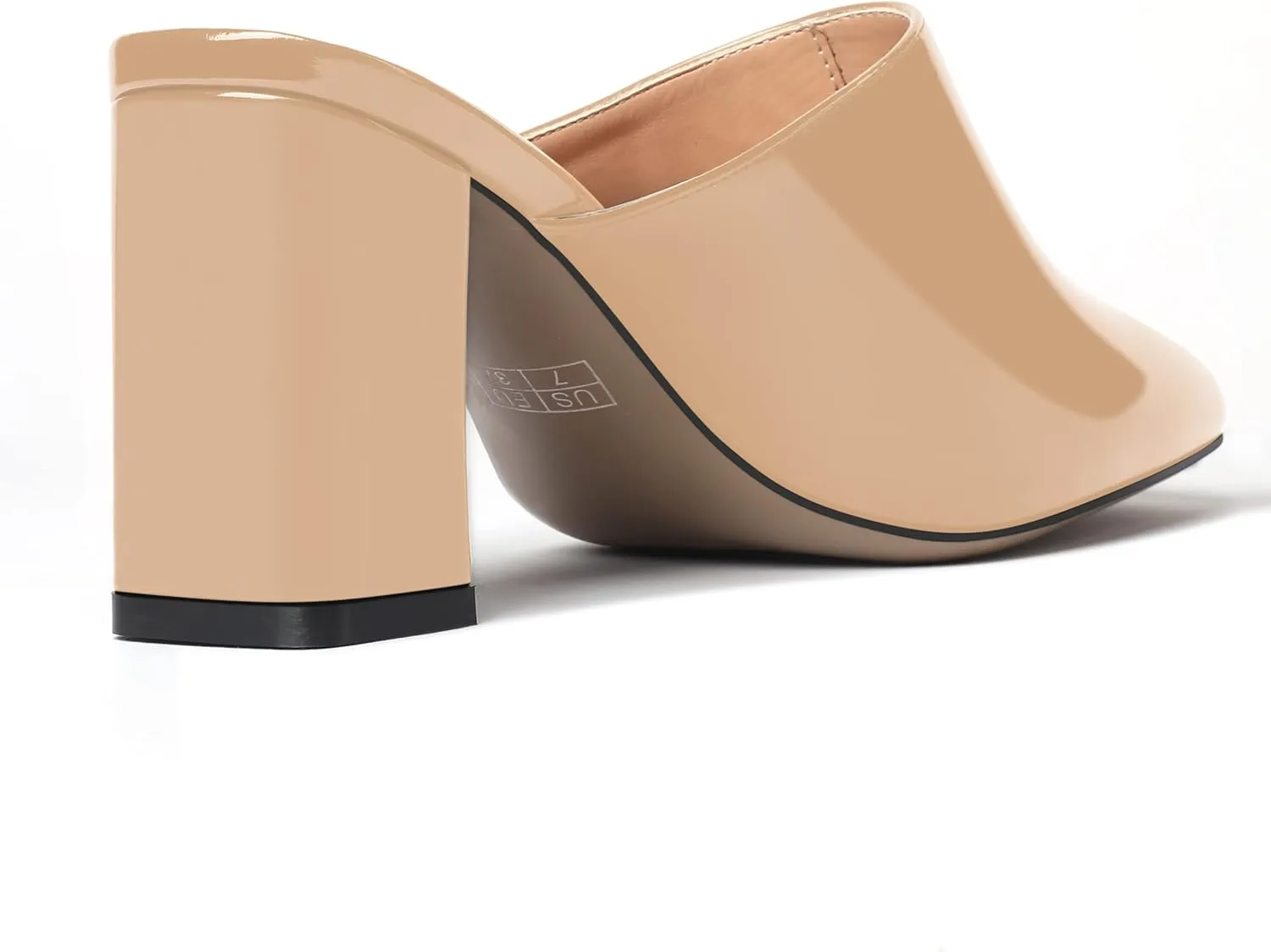 MODENCOCO Womens Fashion Slip On Casual Patent Dating Square Toe Block High Heel High Heeled Mules Shoes 3 Inch