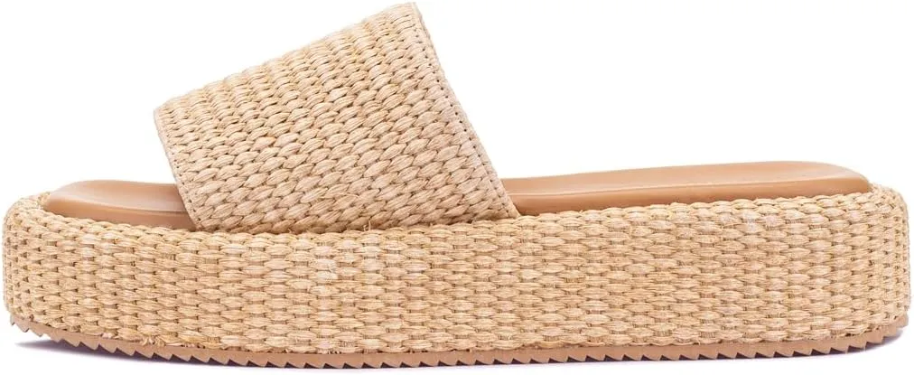 Monrovia Platform Sandals Women – Raffia Espadrilles Slip On Slides, Comfortable Summer Wedge Sandals, Straw Beach Shoes 2025