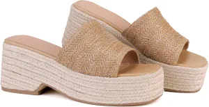 Monrovia Platform Sandals Women Slip on Raffia Wedges Sandals Slides Espadrilles Wedge Heels Raffia Straws Chunky Sandals