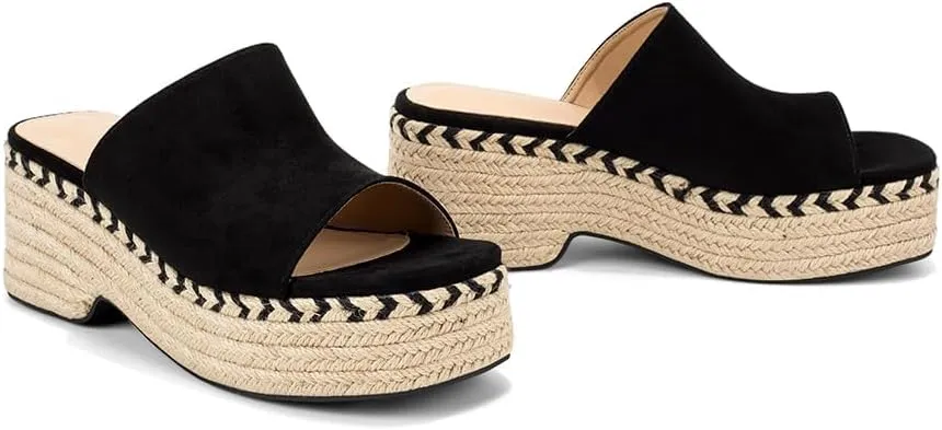 Monrovia Platform Sandals Women Slip on Raffia Wedges Sandals Slides Espadrilles Wedge Heels Raffia Straws Chunky Sandals