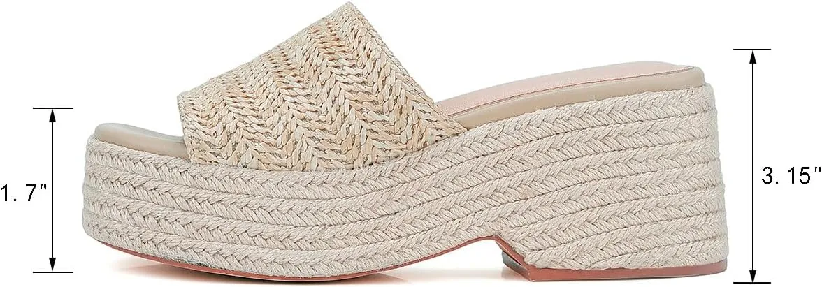 Monrovia Platform Sandals Women Slip on Raffia Wedges Sandals Slides Espadrilles Wedge Heels Raffia Straws Chunky Sandals