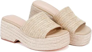 Monrovia Platform Sandals Women Slip on Raffia Wedges Sandals Slides Espadrilles Wedge Heels Raffia Straws Chunky Sandals