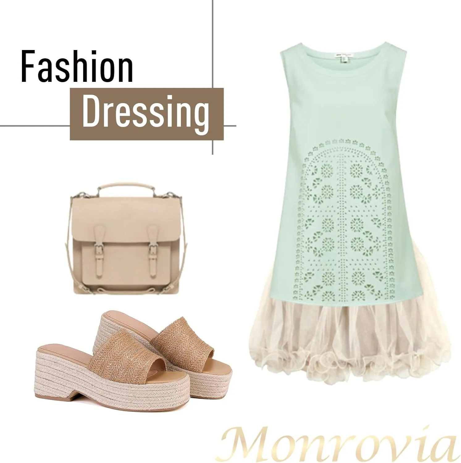 Monrovia Platform Sandals Women Slip on Raffia Wedges Sandals Slides Espadrilles Wedge Heels Raffia Straws Chunky Sandals