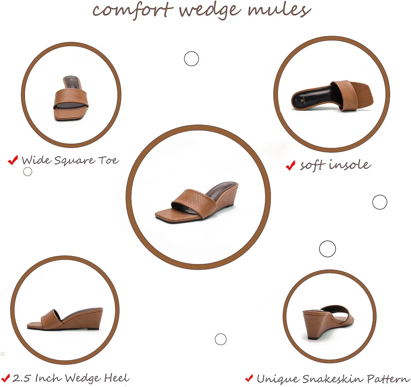 MOOMMO Women Wedge Mules Sandals Square Toe Slide Wedges Comfortable Sexy 2.5 Inch Wedge Mule Heels Open Toe Dress Office Party Chic Heeled Slipper Casual Summer 6-10 M US