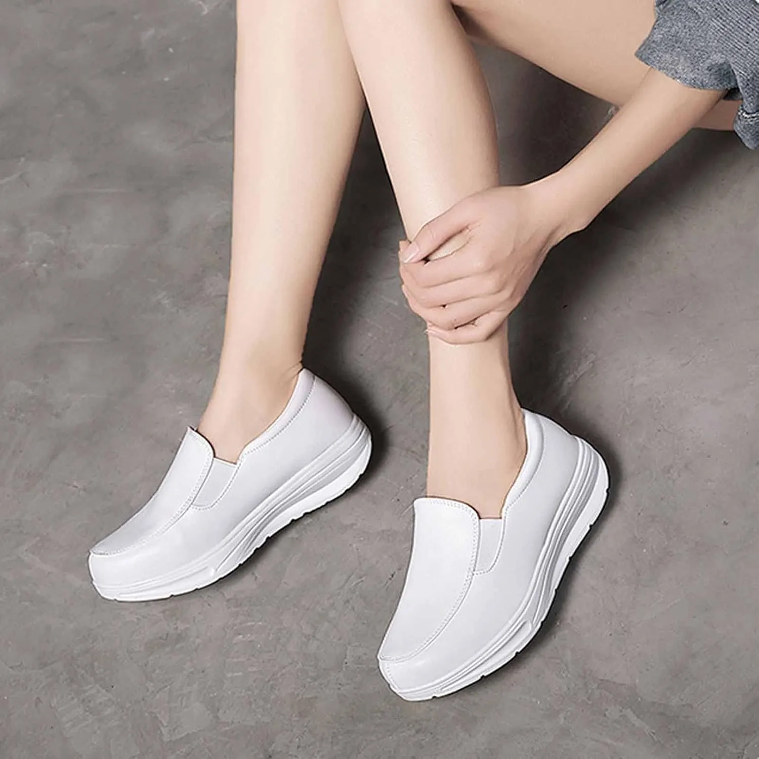 MSYINGL Nurse Shoes for Women,Healthcare Non Slip Waterproof Work Shoes,Restaurant Hospital Work Teacher Lightweight Leather Loafers