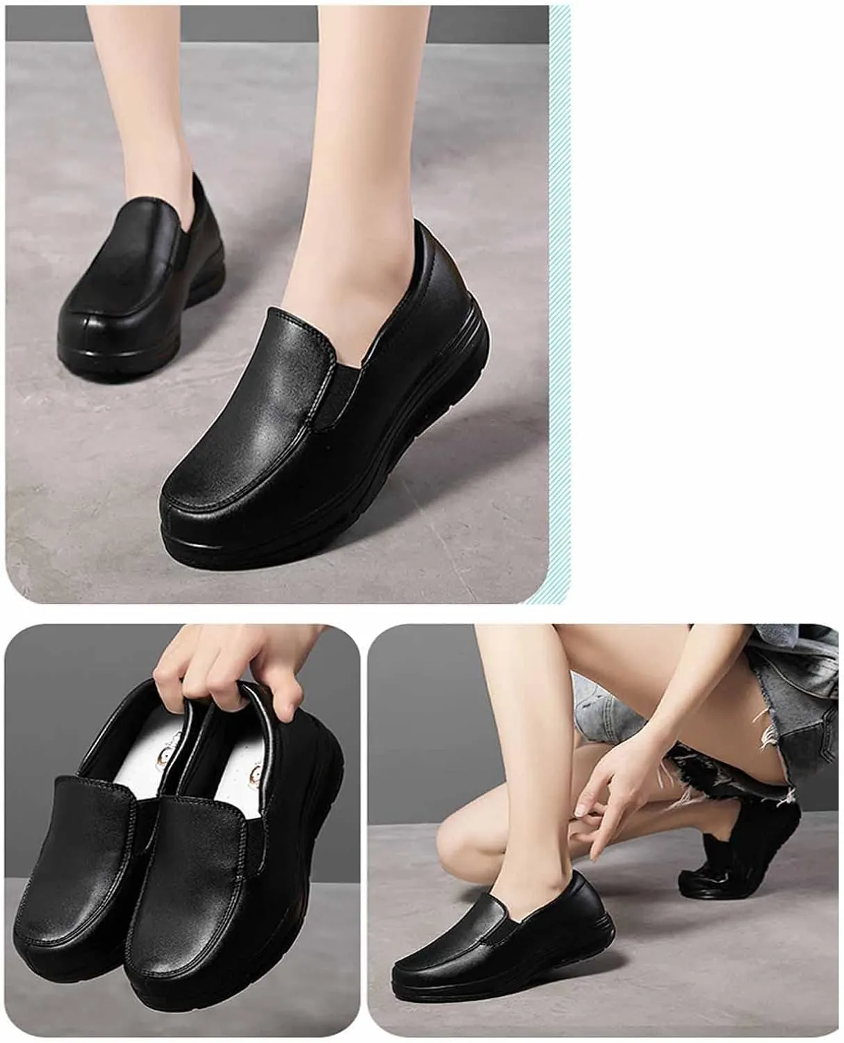 MSYINGL Nurse Shoes for Women,Healthcare Non Slip Waterproof Work Shoes,Restaurant Hospital Work Teacher Lightweight Leather Loafers