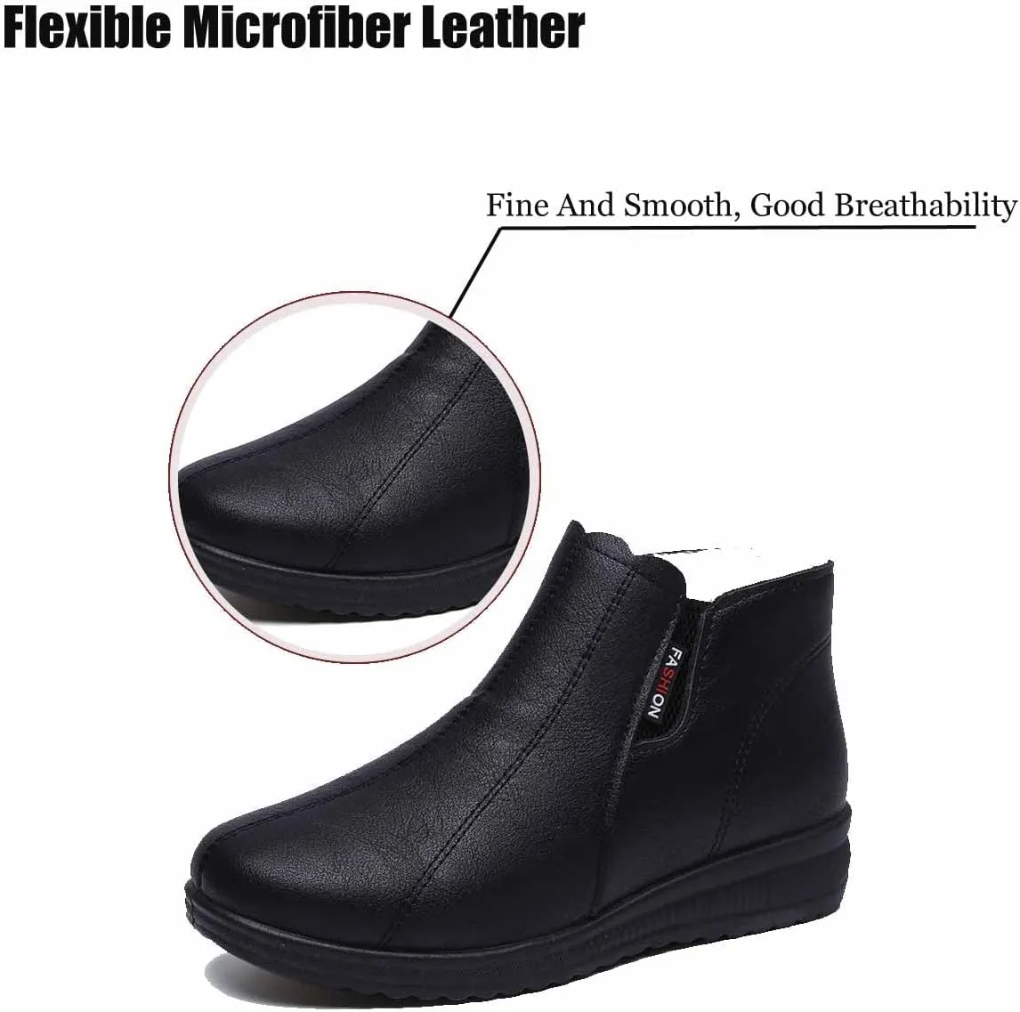 MSYINGL Women's Fleece Thickened Warm Cotton Shoes,Flat Non Slip Side Zipper Snow Boots,Soft Leather Ankle Booties