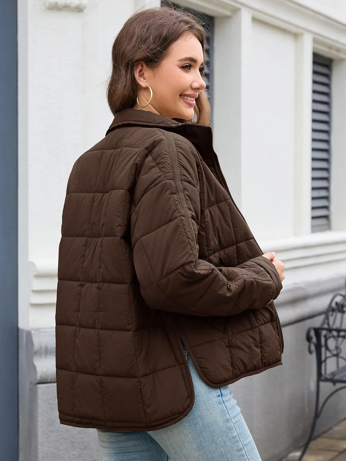 Muchpow Women's Lightweight Down Coat Long Sleeve Full Zipper Oversized Packable Short Puffer Jackets