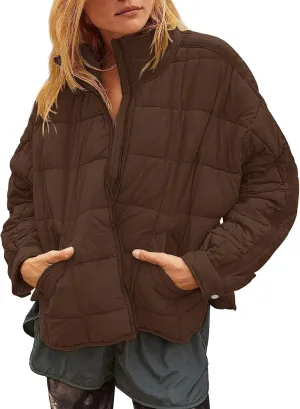 Muchpow Women's Lightweight Down Coat Long Sleeve Full Zipper Oversized Packable Short Puffer Jackets