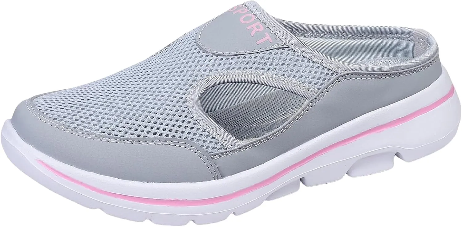 Mule Shoes for Women Summer Backless Walking Sneakers Lightweight Slip On Slippers Casual Breathable Mesh Platform Sneakers Closed Toe Slides Mules