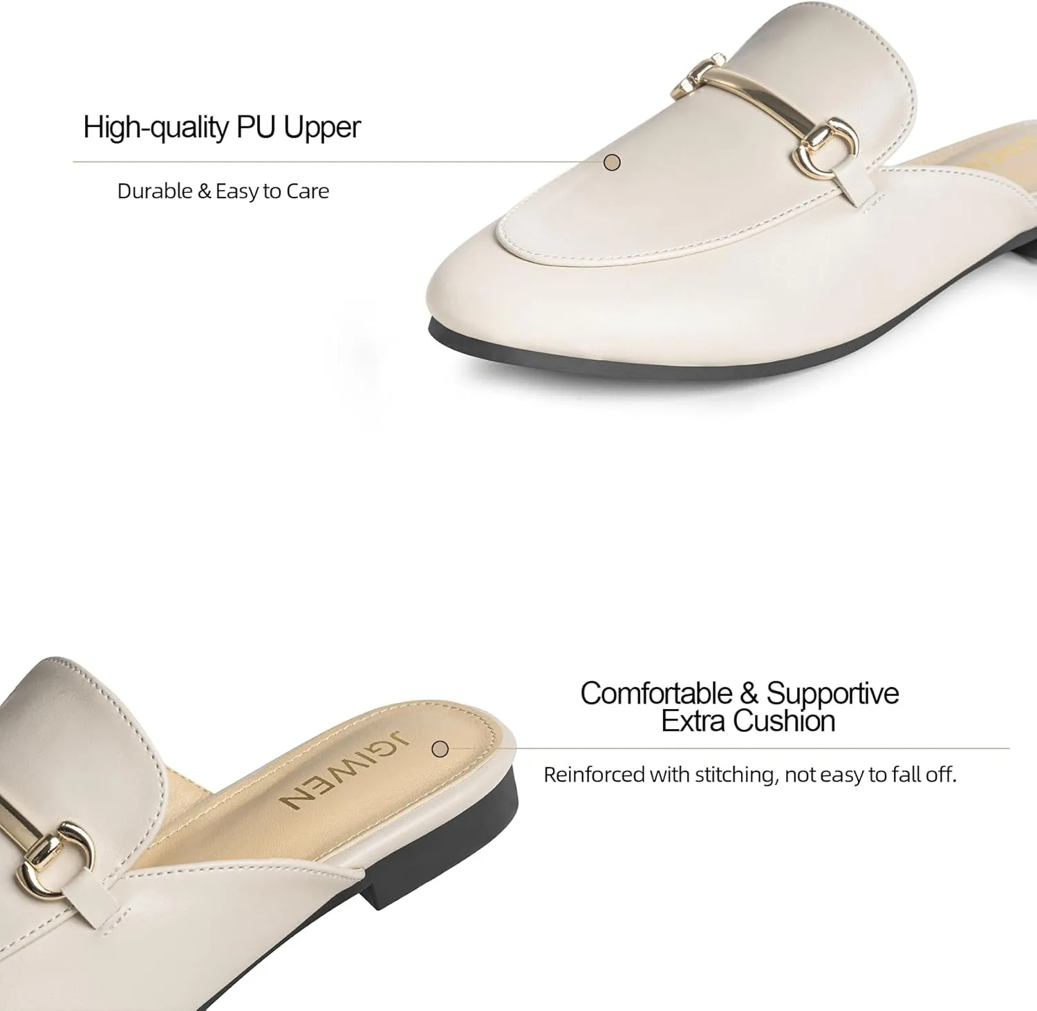 Mules for Woman Flats Comfortable Buckle Mules Round Toe Backless Loafers Womens Slip On Shoes Size 6-10