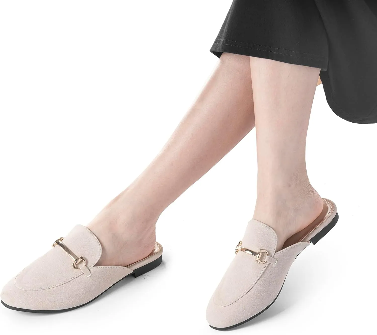 Mules for Woman Flats Comfortable Buckle Mules Round Toe Backless Loafers Womens Slip On Shoes Size 6-10
