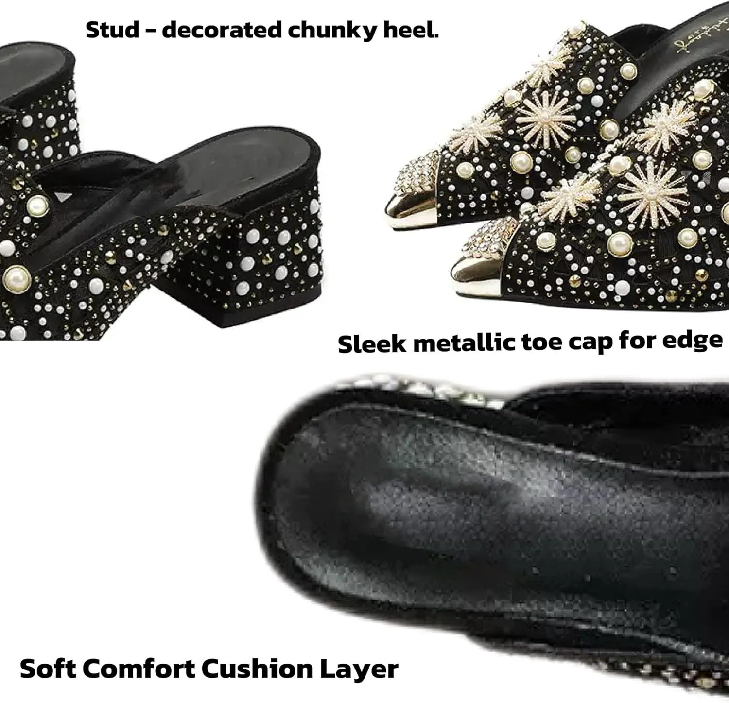 Mules for Woman Pointed Toe Pearl Crystal Snowflake Mules with Pearls Backless Flat Slip On Comfort Casual Shoes