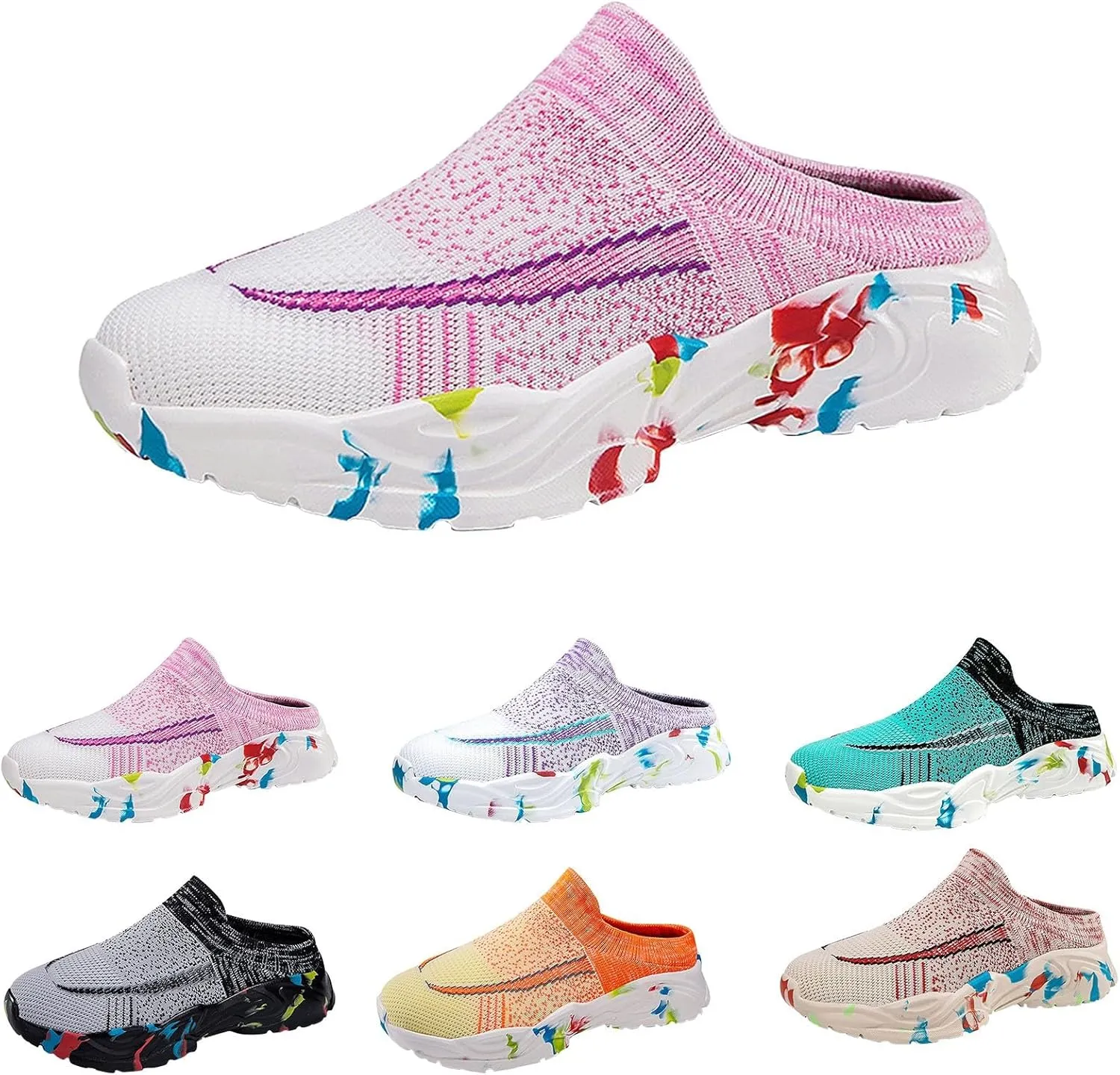 Mules for Women 2025 Backless Walking Sneakers Running Shoes for Women Jogging Women's Casual Shoes Women's Fashion Sneakers Slip On Tennis Shoe White Loafers