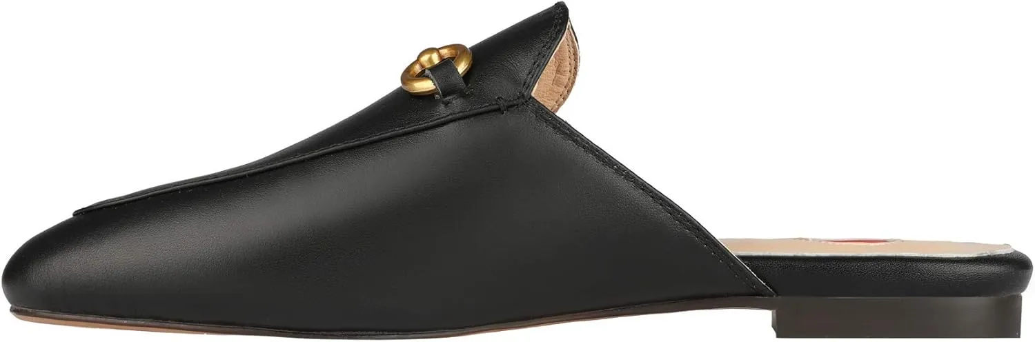 Mules for Women Comfort Slip On Leather Flats Closed Pointed Toe Slides with Metal Decoration Backless Loafers