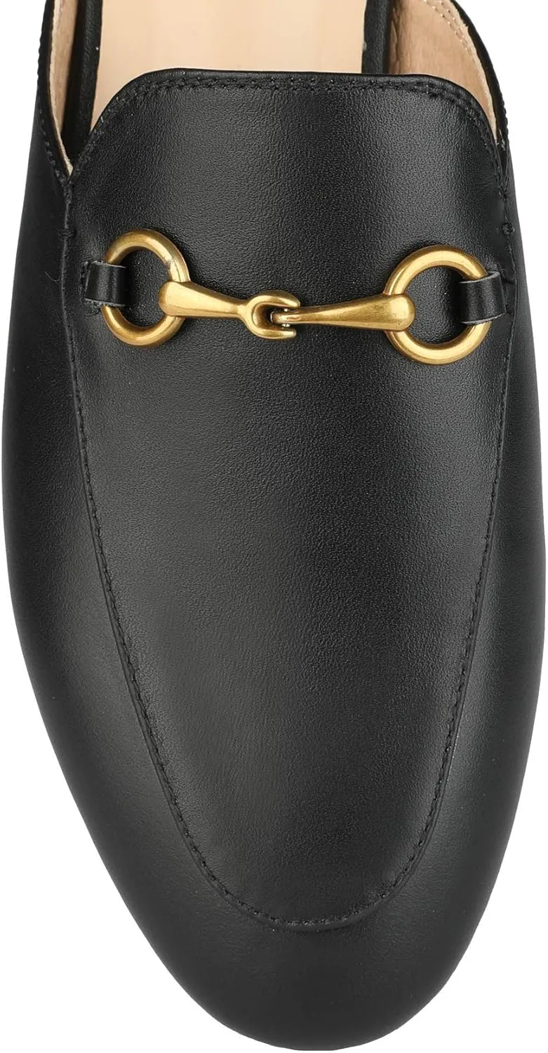 Mules for Women Comfort Slip On Leather Flats Closed Pointed Toe Slides with Metal Decoration Backless Loafers