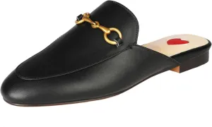 Mules for Women Comfort Slip On Leather Flats Closed Pointed Toe Slides with Metal Decoration Backless Loafers