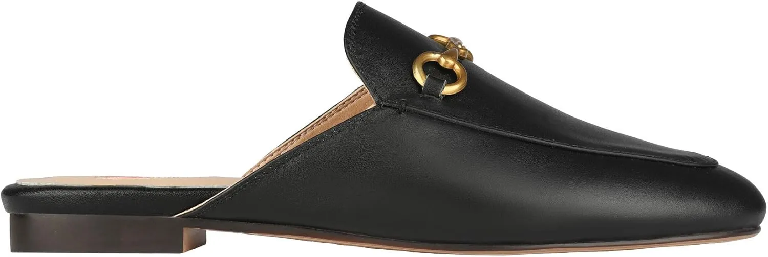 Mules for Women Comfort Slip On Leather Flats Closed Pointed Toe Slides with Metal Decoration Backless Loafers
