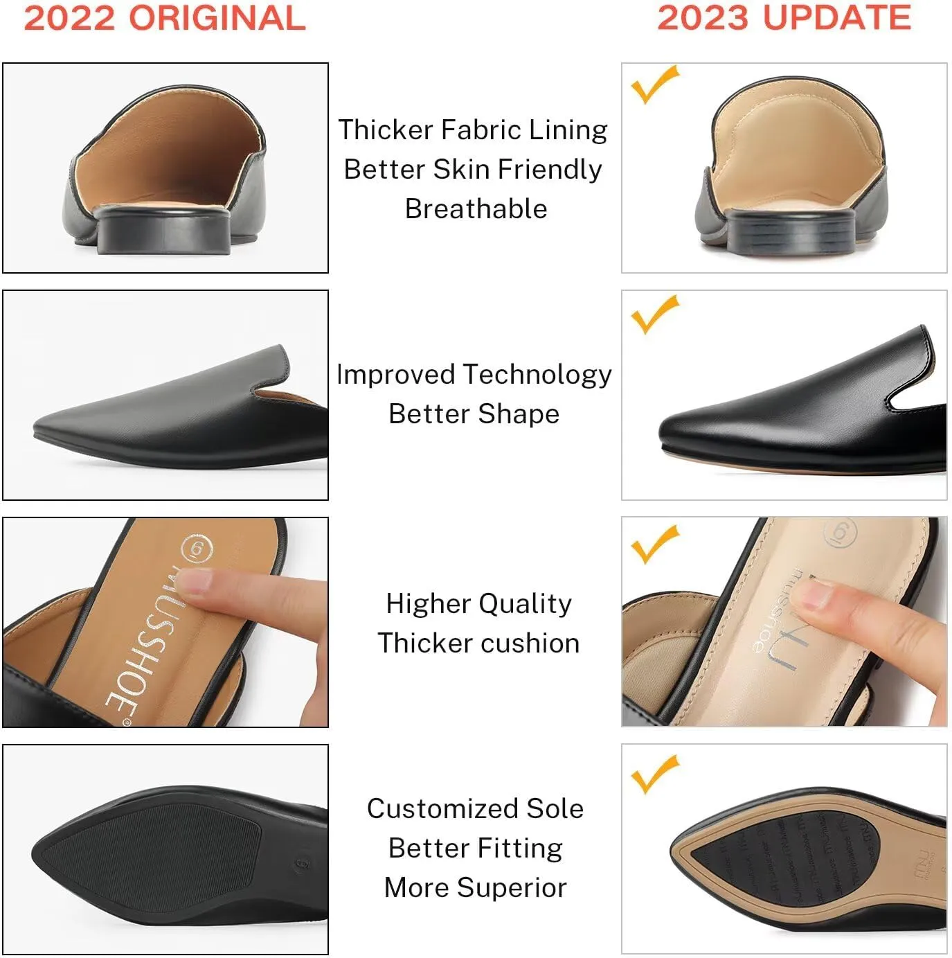MUSSHOE Mules for Women Flats Comfortable Pointed Toe Women Mules