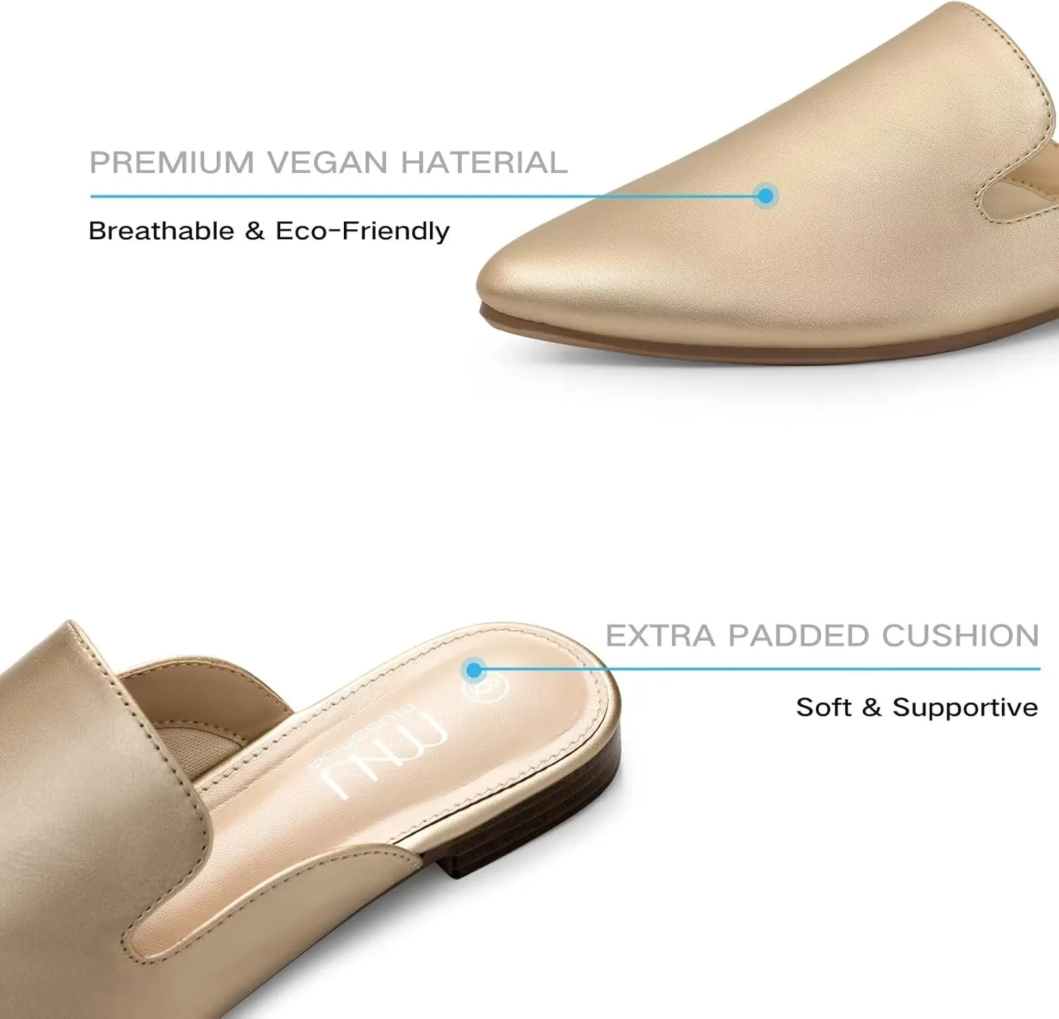 MUSSHOE Mules for Women Flats Comfortable Pointed Toe Women Mules