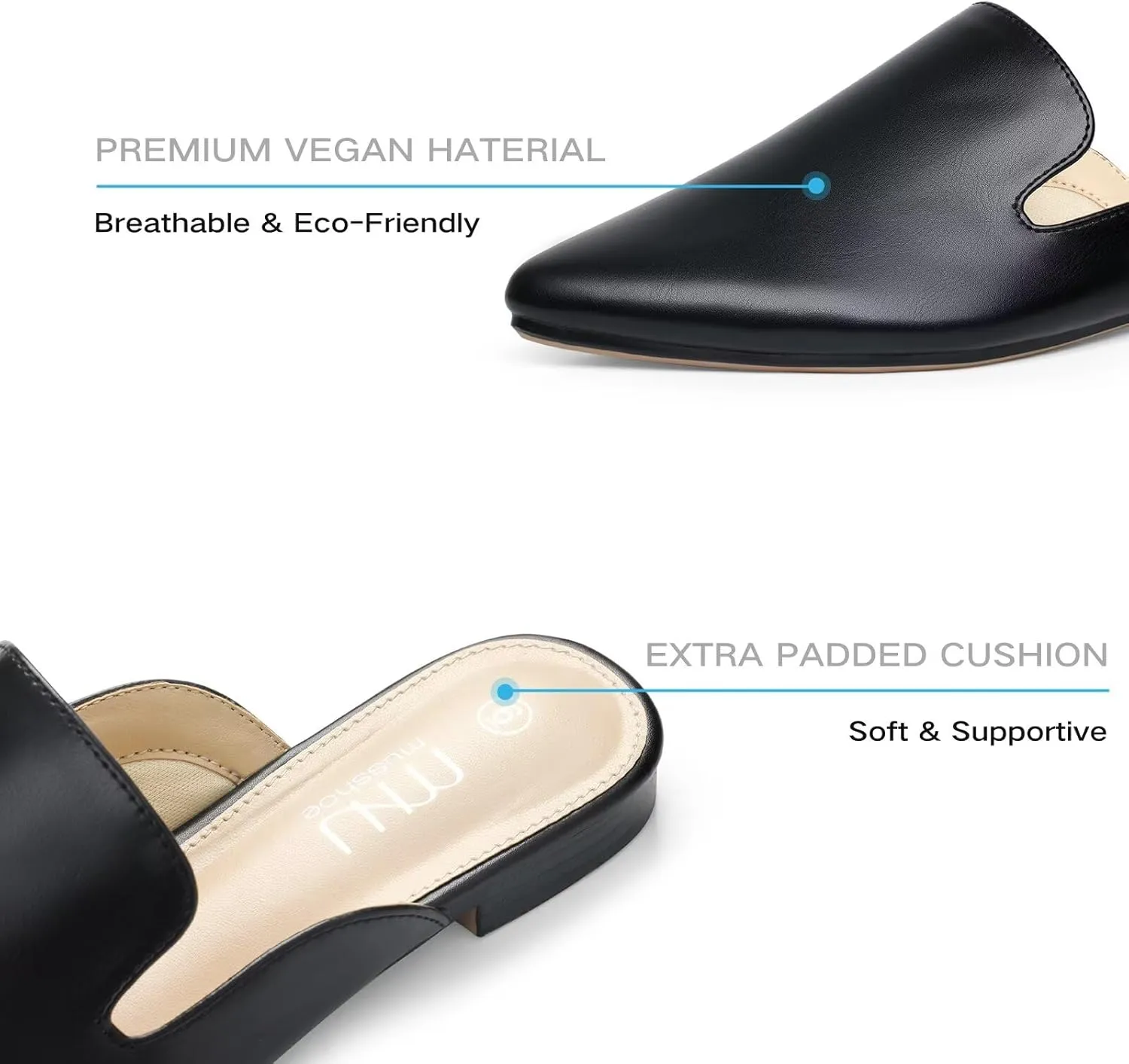MUSSHOE Mules for Women Flats Comfortable Pointed Toe Women Mules