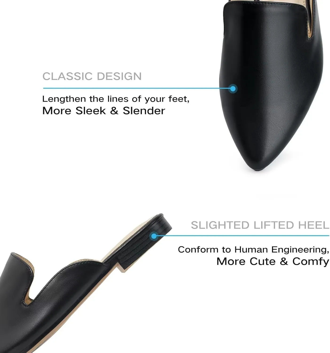 MUSSHOE Mules for Women Flats Comfortable Pointed Toe Women Mules